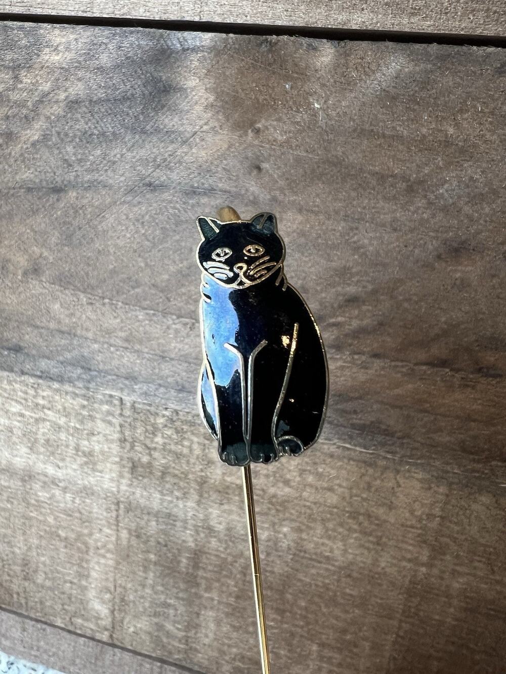 Vintage Enamel Black Cat Gold Toned Metal Bookmark